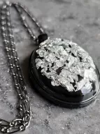 Black and Silver Oval Pendant Necklace