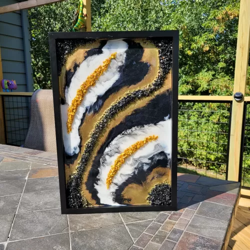 Black, Gold, and White Geode Artwork