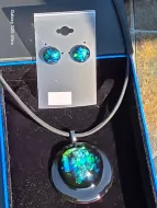 Dichroic Pendant & Earrings Gift Set  -  Black and Sparkling Gift Set