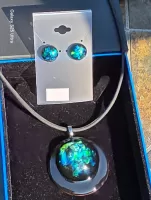 Dichroic Pendant & Earrings Gift Set  -  Black and Sparkling Gift Set
