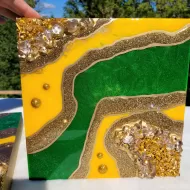 GEODE - 10 x 10 Green and Gold - Wall Art