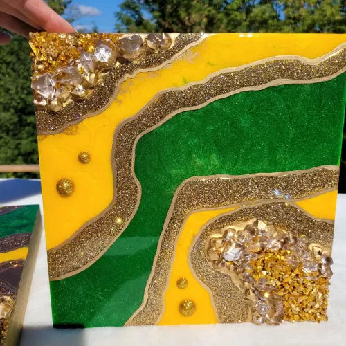 GEODE - 10 x 10 Green and Gold - Wall Art