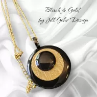 Black and Gold Jewelry - Round Black and Gold Pendant Necklace