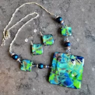 Teal Sunburst Collection - Teal and Midnight Blue Necklace