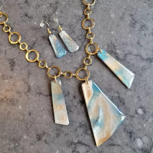 Teal, Gold and Ivory Dangle Jewelry Set